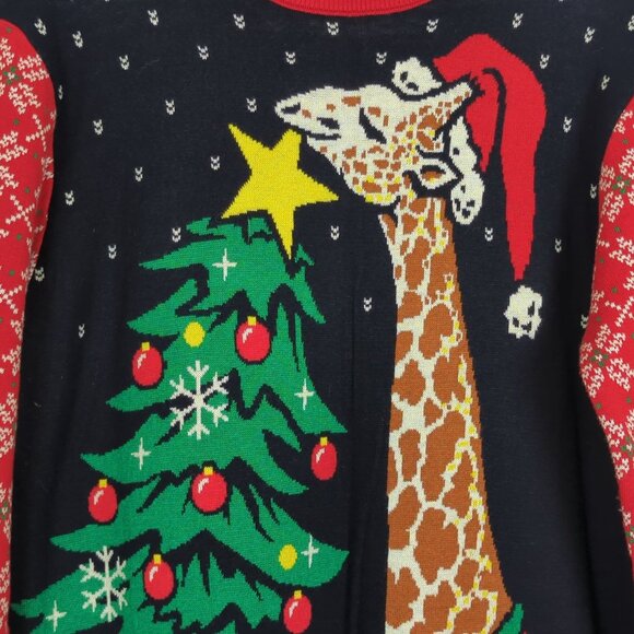 Ugly Christmas Party Giraffe Mens Sweater Sz L Holidays Starry Sky Snowflakes - Picture 3 of 12
